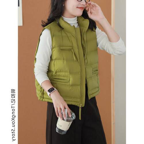 铜扣记90白鸭绒羽绒马甲女立领休闲百搭宽松显瘦冬款面包服外套女