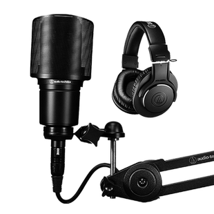 铁三角AT2020CP电容话筒麦克风M20x配音监听耳机录音设备套装