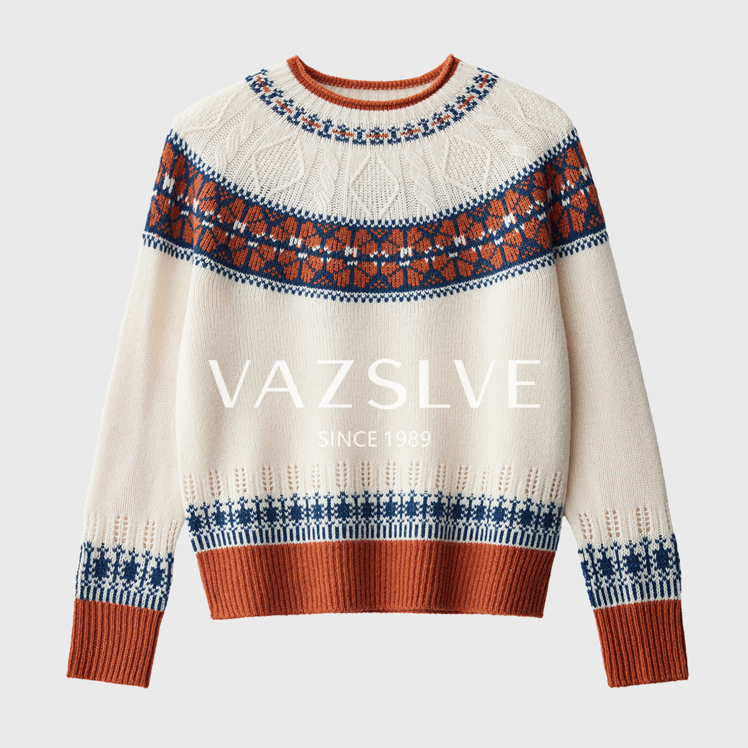 【100%绵羊毛】新款秋冬费尔岛复古爆款毛衣提花撞色套头外穿上衣