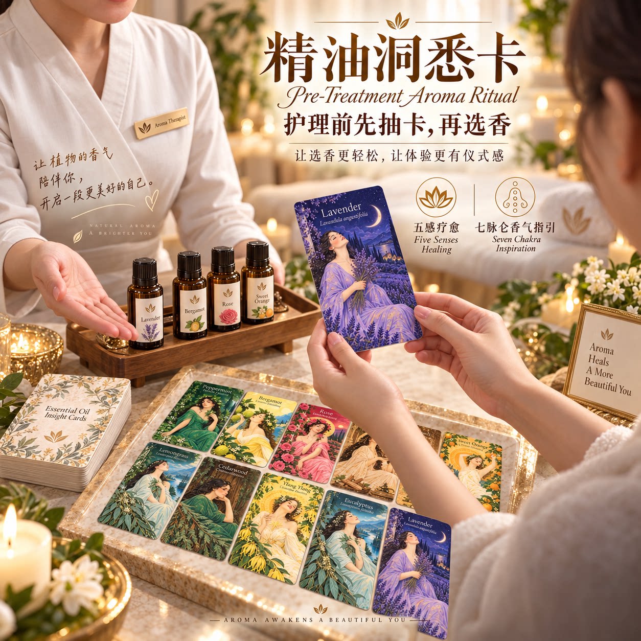 精油洞悉卡天然植物香薰精油七脉美容院芳香疗愈馆瑜伽卡牌展示台