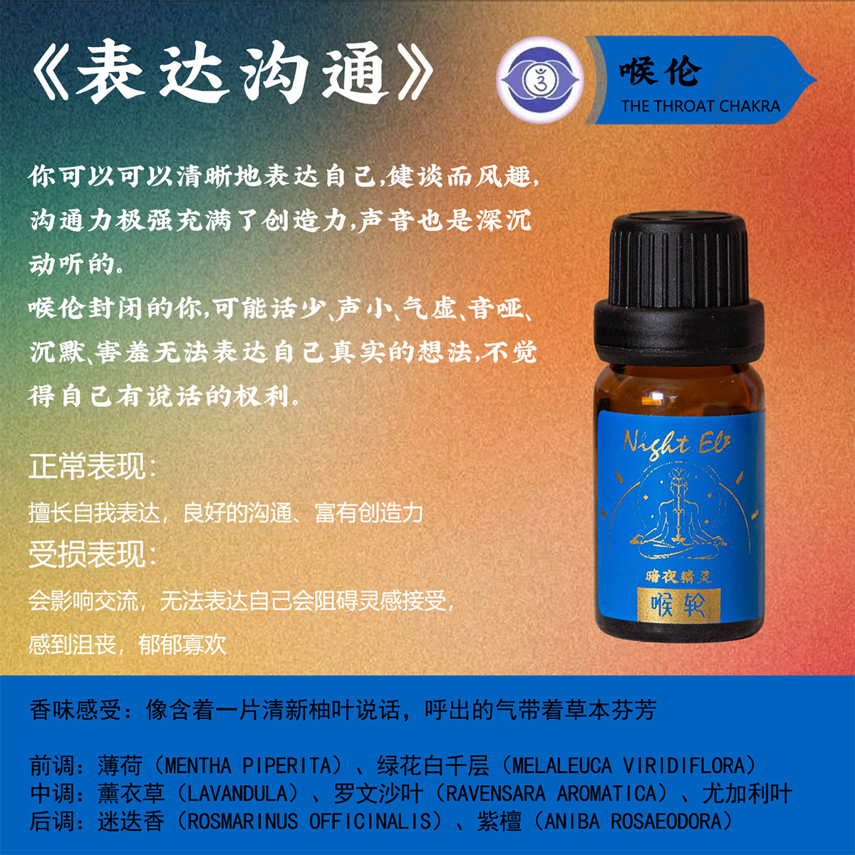 七脉疗愈植物香薰精油闻香礼阿育吠陀美容院按摩瑜伽放松喉天然