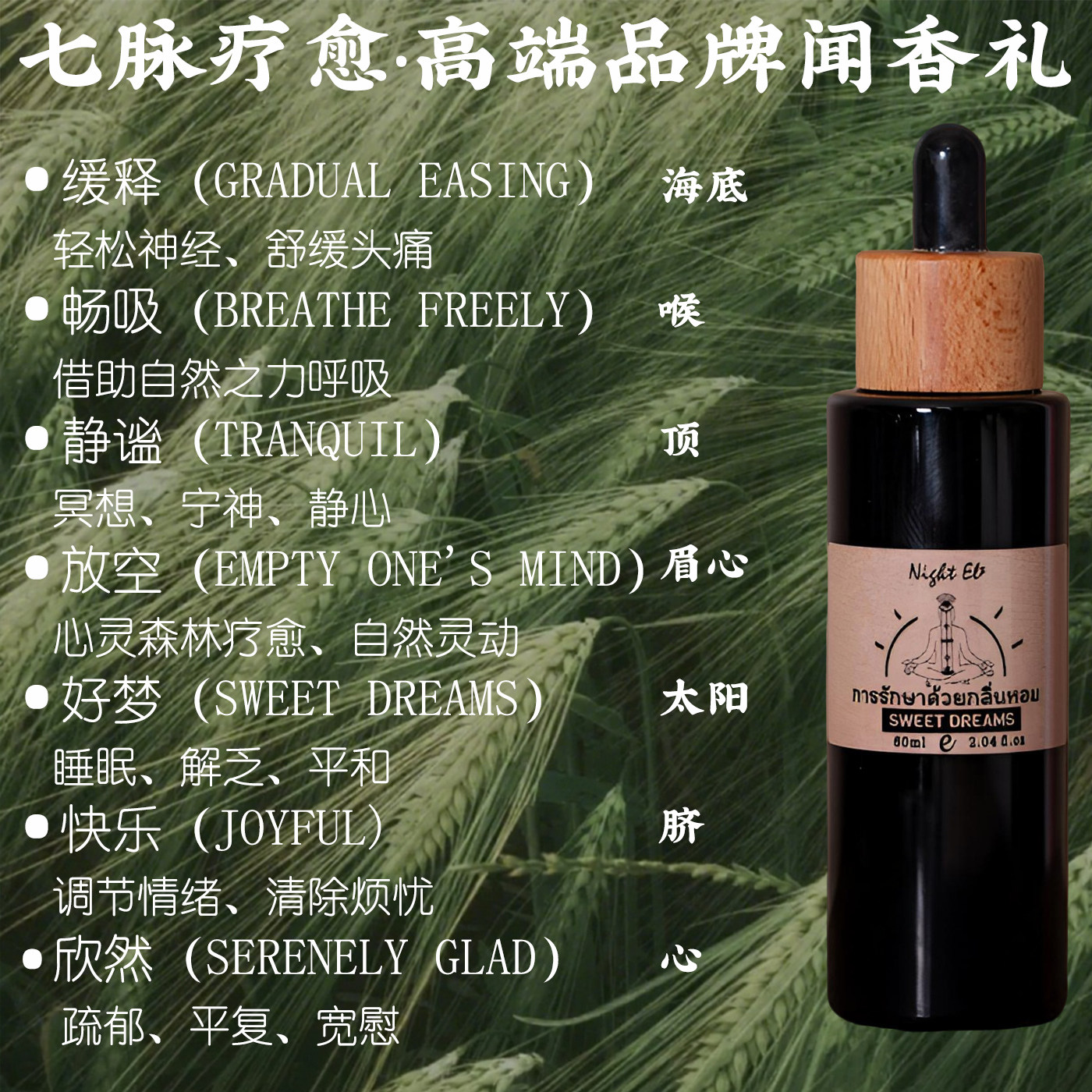 闻香礼七脉疗愈植物香薰精油瑜伽头疗美容院放松嗅吸放松睡眠冥想