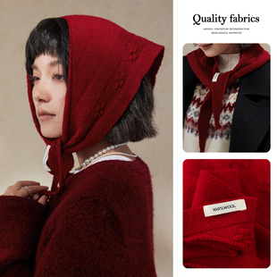 盈妹节日絮语丨100%纯羊毛三角围巾冬季保暖氛围感头巾女2026新款