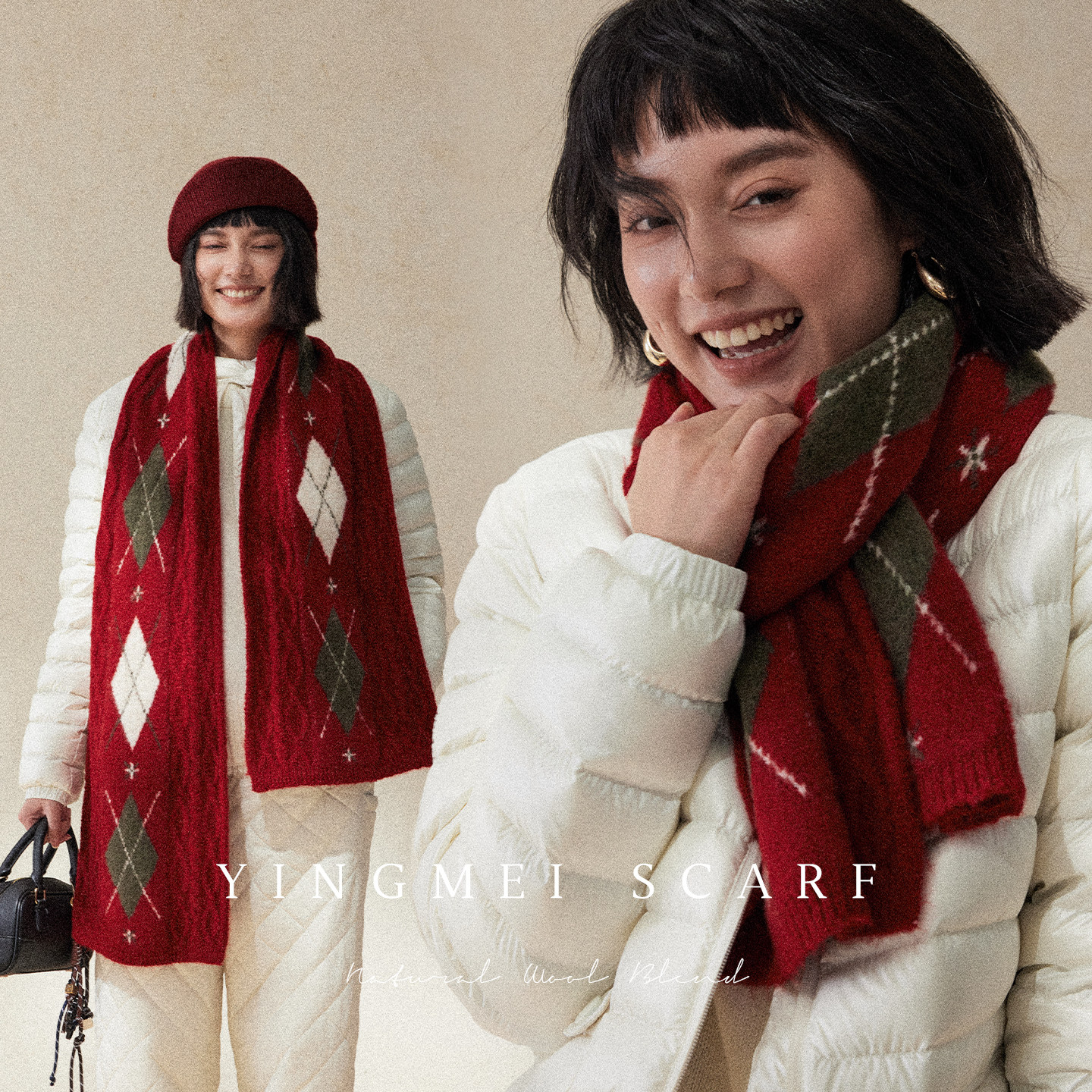 盈妹质感色调丨英伦学院风新年红色围巾复古高级感围脖礼盒装送礼