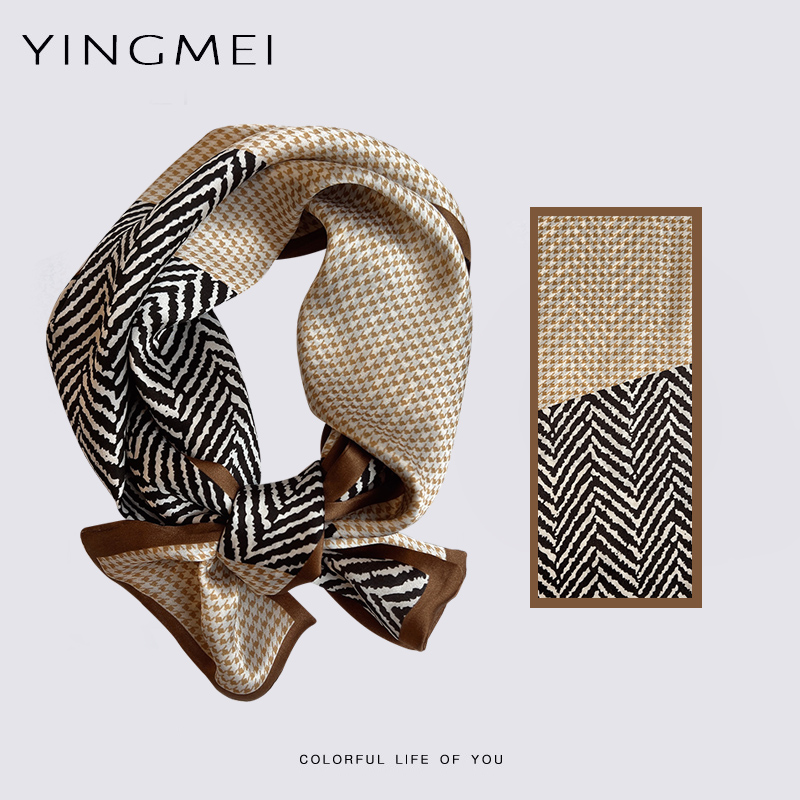 盈妹春秋拼接复古真丝丝巾高级感