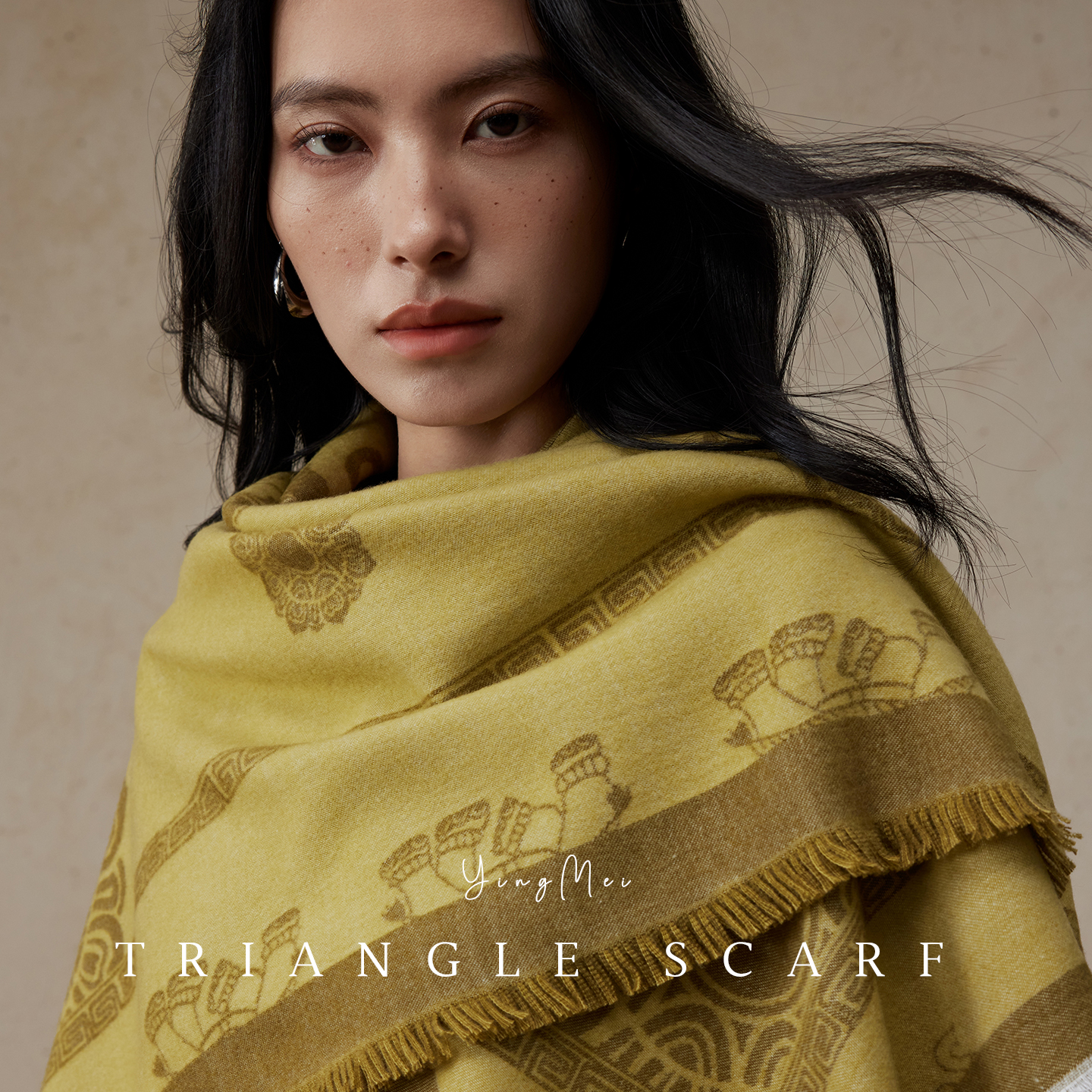 盈妹雅致象纹丨民族风双面围巾女设计感三角披肩高档外搭冬季保暖