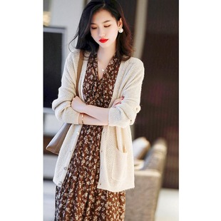 2025新款秋季高级感小香风针织开 衫女宽松慵懒外搭薄款毛衣外套