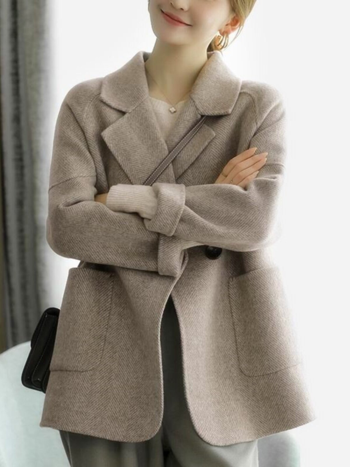 高级感双面毛呢西装外套秋冬2025新款休闲职业女装中长款女士大衣