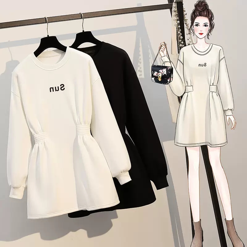 遮屁股中长款卫衣裙女2025新款搭配鲨鱼裤的加绒修身收腰长款上衣