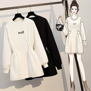 遮屁股中长款卫衣裙女2025新款搭配鲨鱼裤的加绒修身收腰长款上衣