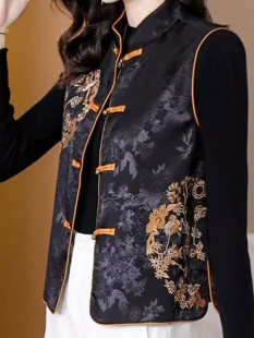 香云纱旗袍棉马甲背心女装2025新款新中式国风坎肩高端刺绣上衣