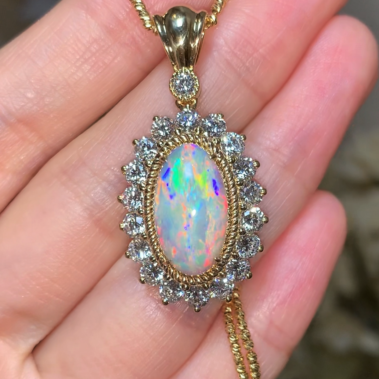 定制费参考（不含石）｜澳洲天然白欧泊吊坠项链18k金钻石定制