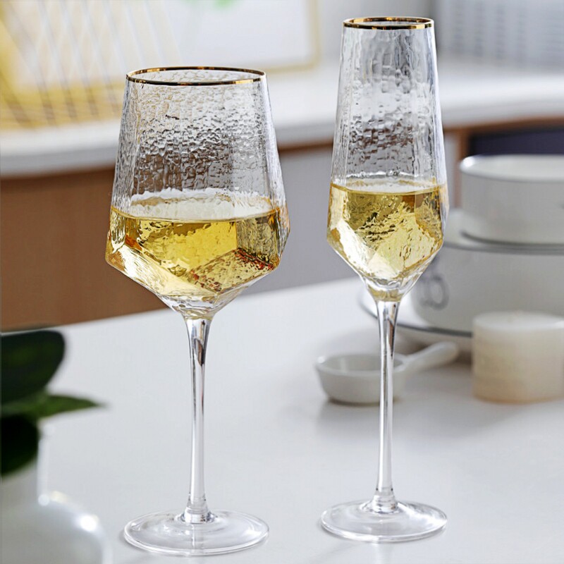 日式锤纹水晶玻璃红酒杯高脚杯香槟杯葡萄酒杯家用创意威士忌杯子
