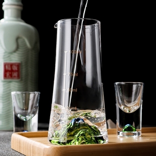 中式观山白酒杯千里江山玻璃烈酒杯冰山创意国潮分酒器青绿清酒具