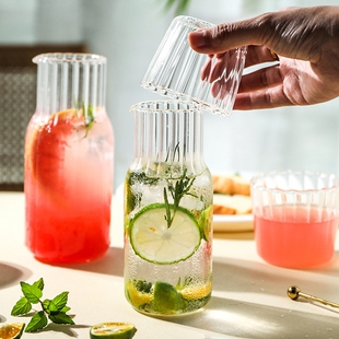 日式高硼硅耐热玻璃凉水壶1壶1杯套装带盖果汁壶一人饮牛奶冷饮杯