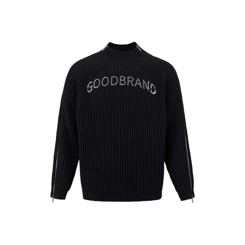 GOODBRAND黑色拉链GOOD高领打底保暖内搭烫珠坑条毛衣外套