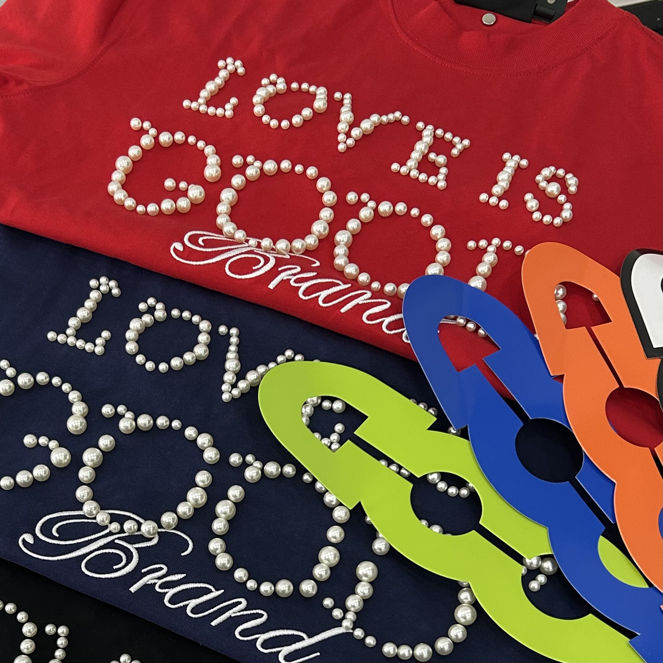 老白汪苏泷同款GOODBRAND LOVE IS GOOD珍珠标语短袖男女情侣T恤