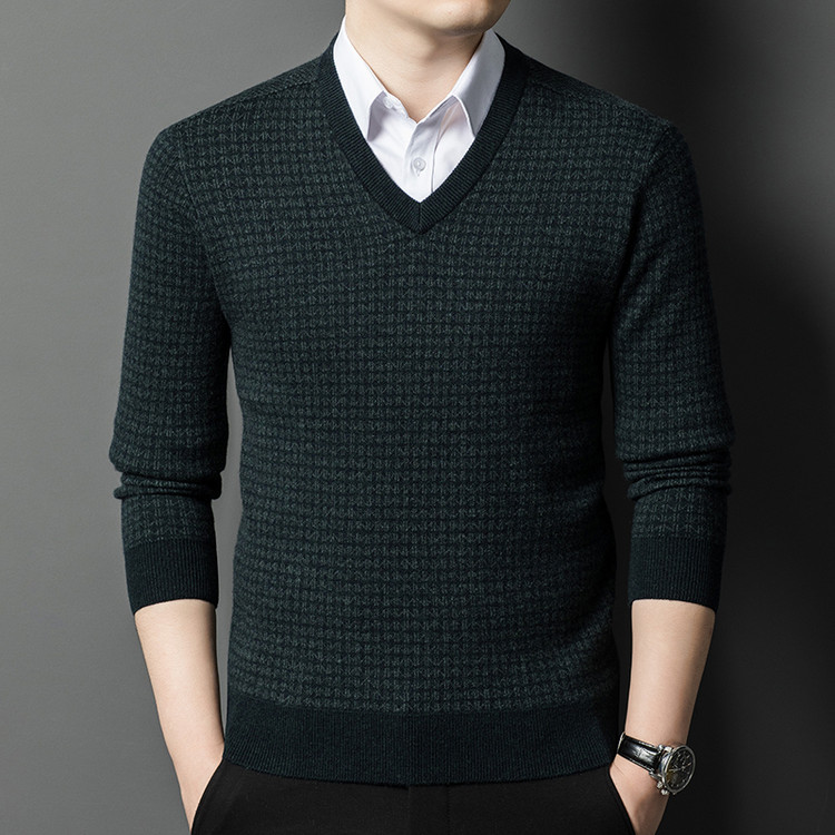 普通毛线V字领宽松青春活力风套头针织衫/毛衣