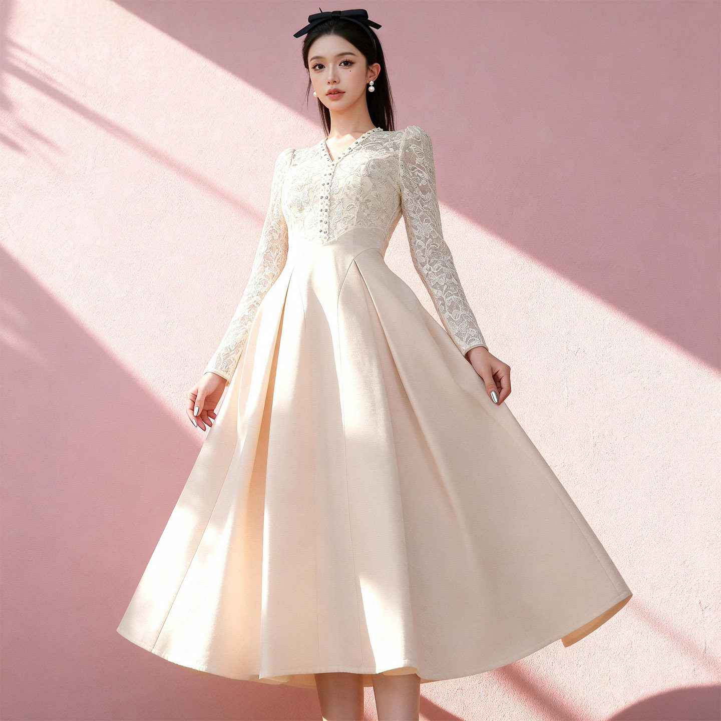 订婚领证礼服连衣裙女春秋气质女神范假两件显瘦白色鱼尾裙长裙子