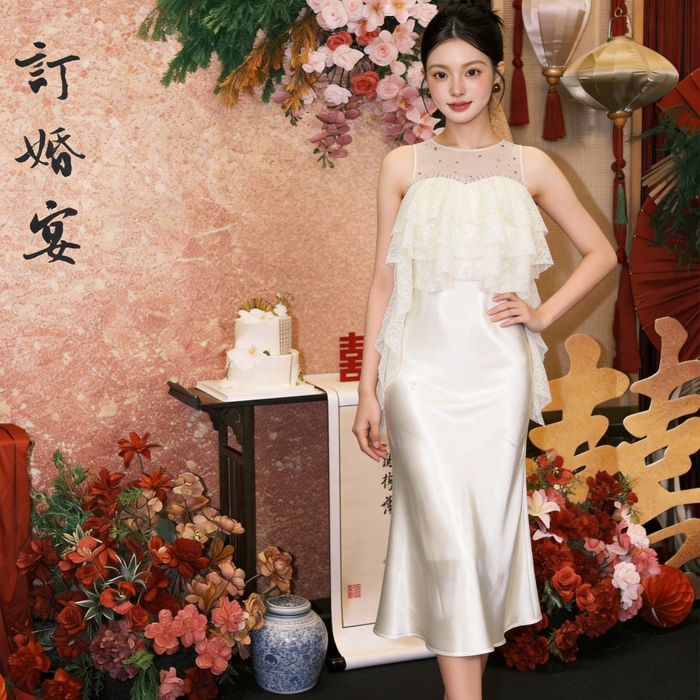 设计感无袖露肩小白裙好看裙子