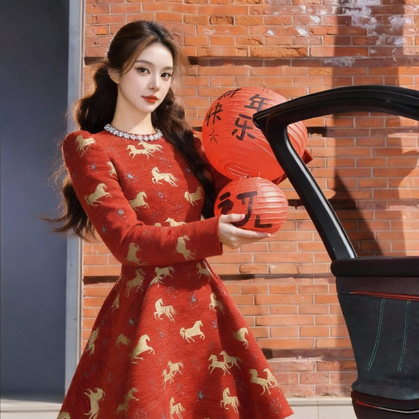 过年战袍红色连衣裙女小香风提花马年订婚礼服小个子收腰a字裙子