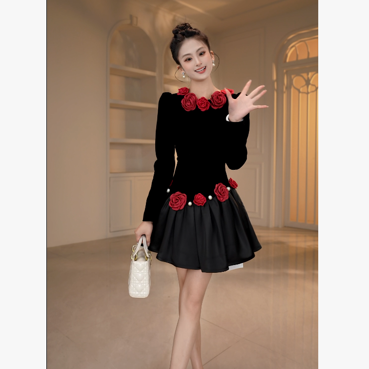 设计师新款法式冬季连衣裙名媛气质礼服修身61558