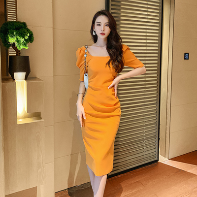 夏季2024新款黄色连衣裙女夏季