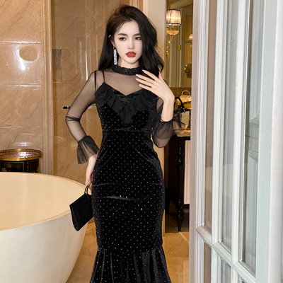 法式赫本风气质高级感丝绒连衣裙