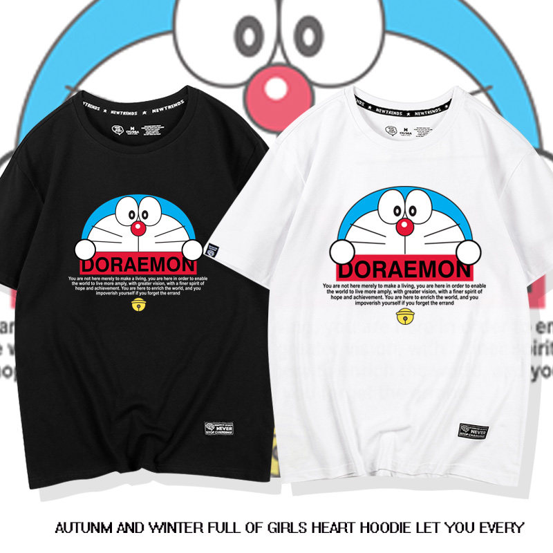 哆啦A梦短袖2026年新款女白色韩版宽松情侣装夏装小众设计感T恤男