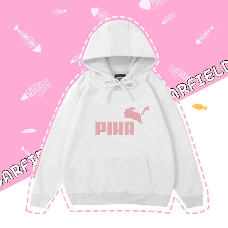 白色连帽卫衣男加绒加厚冬卡通印花bf慵懒风宽松潮ins学生外套女