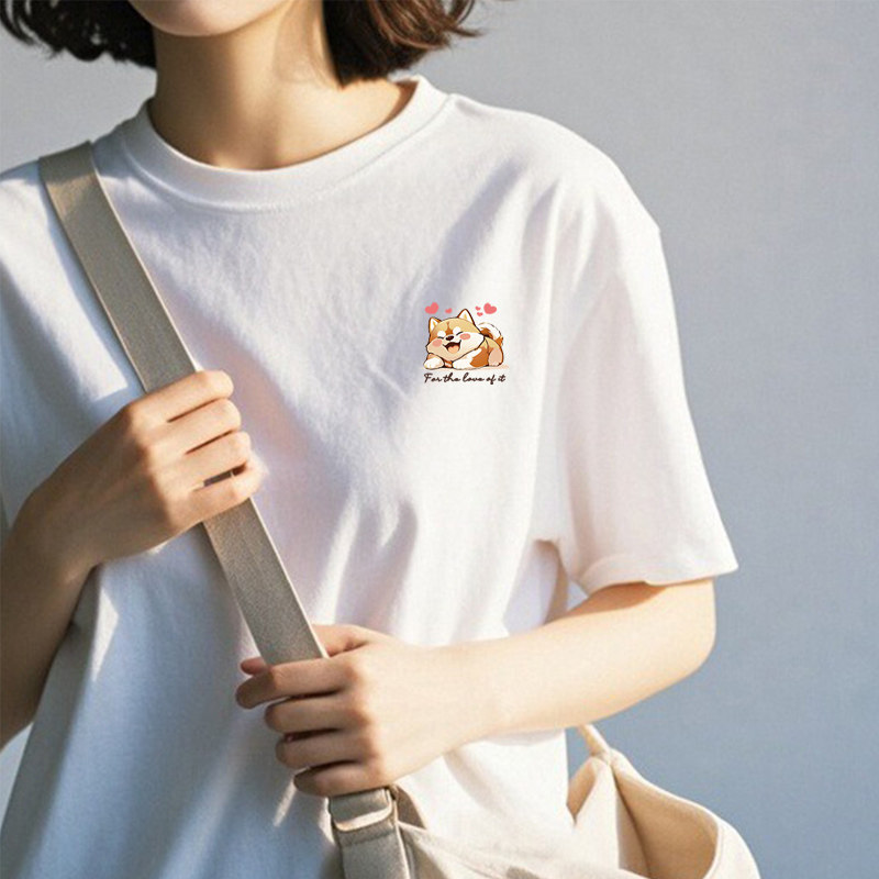 超火小众卡通柴犬短袖t恤女2025新款简约慵懒风白色宽松纯棉夏季