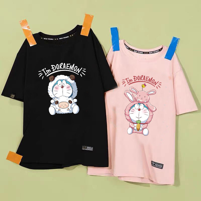 哆啦A梦短袖T恤女2026新款夏季小众设计感纯棉宽松情侣装半袖ins