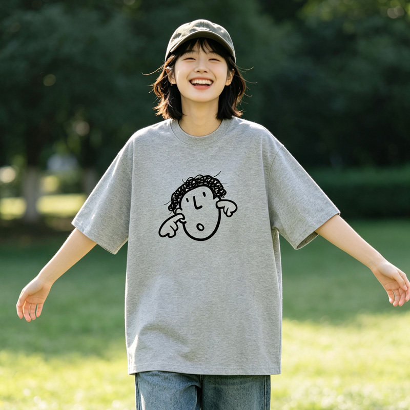 纯棉美式复古印花短袖T恤女夏季宽松潮牌情侣装百搭重磅半袖上衣