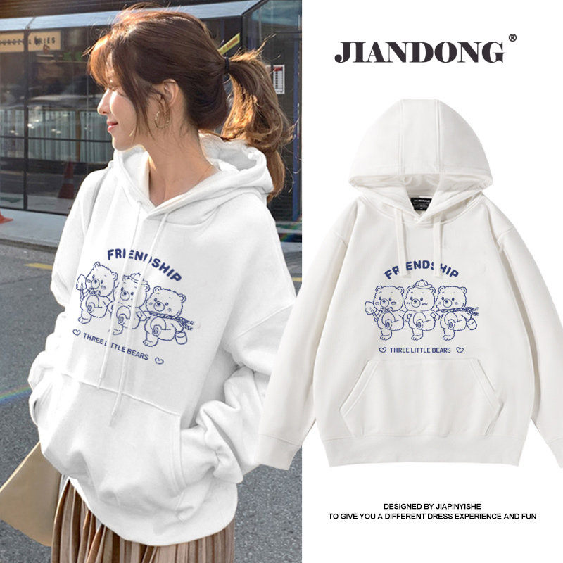 潮牌卡通卫衣女秋季设计感2025新款纯棉宽松学院风连帽情侣装外套