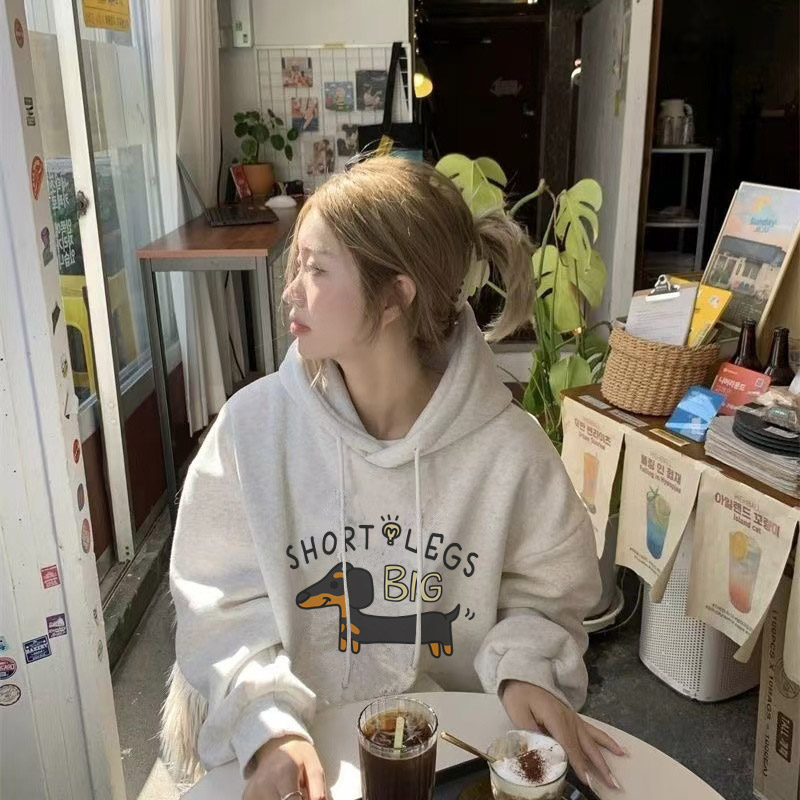 oversize卡通卫衣女日系可爱狗狗设计感慵懒风松弛感连帽加绒外套
