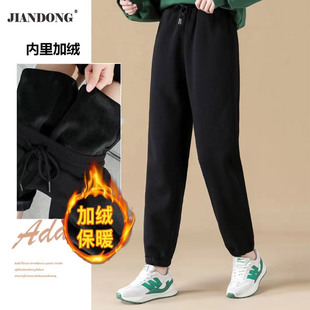 加绒高腰显瘦直筒长裤 百搭束脚裤 女秋冬ins潮宽松休闲运动裤 卫裤