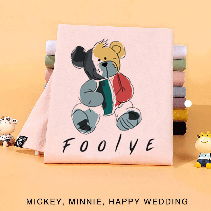 T恤女夏2025新款小熊圆领宽松韩版纯棉薄款bf慵懒风半袖短袖上衣