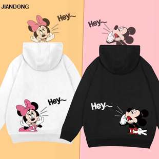 米奇连帽卫衣女2025秋冬新款米妮男炸街情侣装ins超火加绒外套潮