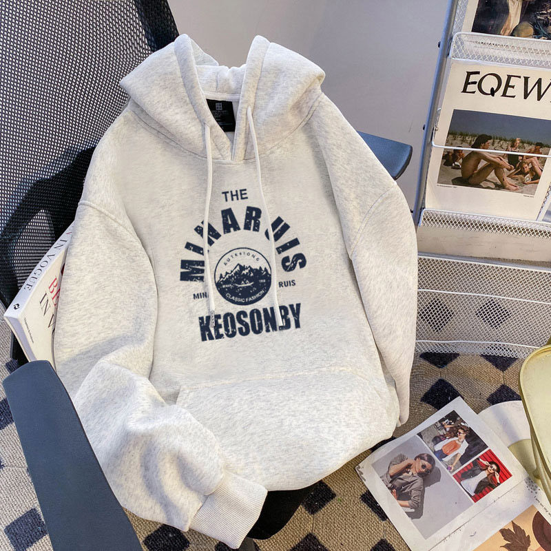 花灰色连帽卫衣女2025新款韩系学院风通勤百搭宽松秋冬款加绒上衣