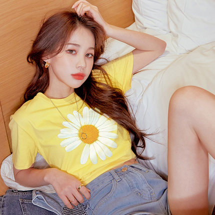 【第二件0元】2020年新款纯棉小雏菊短袖T恤女装夏季宽松情侣体恤