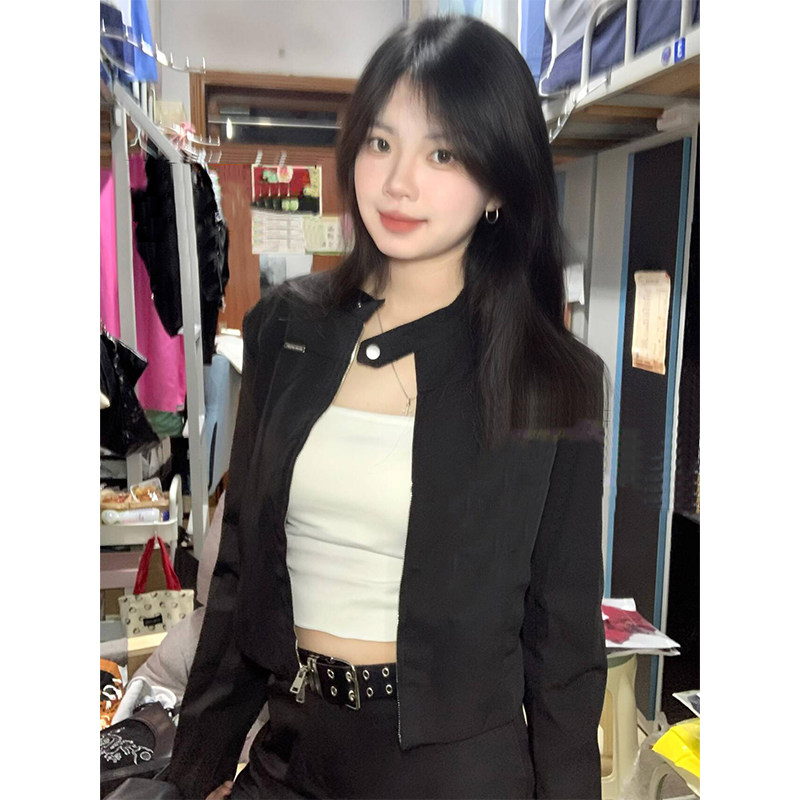 美式辣妹黑色短款外套女秋季2024新款修身高级感立领夹克长袖上衣,户外/登山/野营/旅行用品,迷彩裤/军迷裤/工装裤,淘宝优惠券,粉丝福利购,淘宝优惠卷