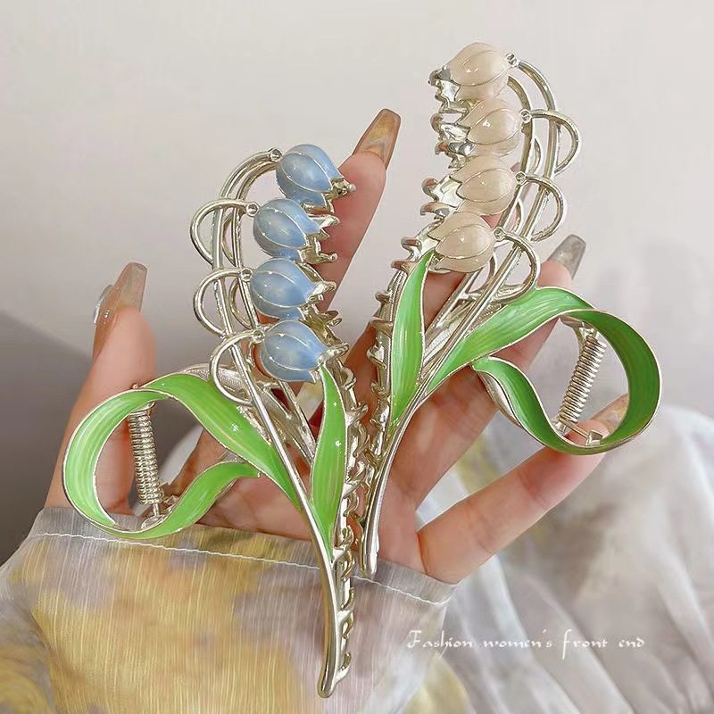 春季爆款手绘画油花朵发夹女甜美少女气质抓夹后脑勺鲨鱼夹子发抓