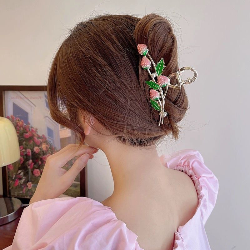 春季爆款手绘画油花朵发夹女甜美少女气质抓夹后脑勺鲨鱼夹子发抓