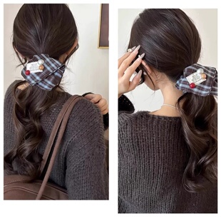 韩式方格布艺大肠发圈大号方巾扎发发绳发饰气质高级感扎马尾头饰