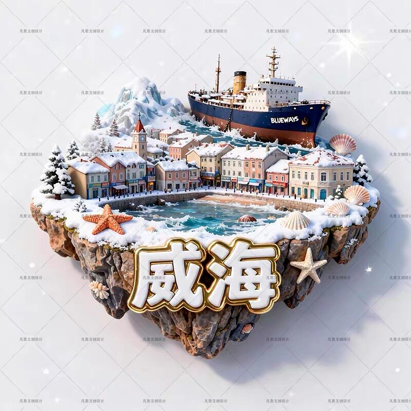 威海火炬八街布鲁威斯号新款金属浮雕文创冰箱贴旅游纪念品装饰贴