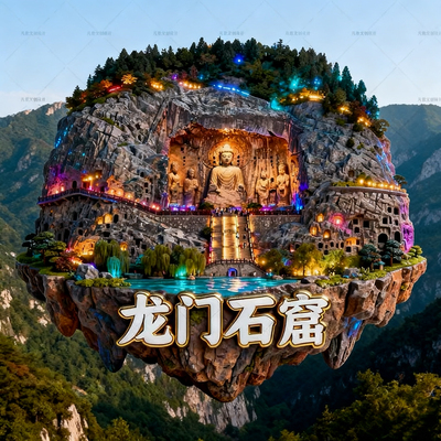 龙门石窟文创冰箱贴3D立体金属磁吸冰箱贴旅游纪念品伴手礼