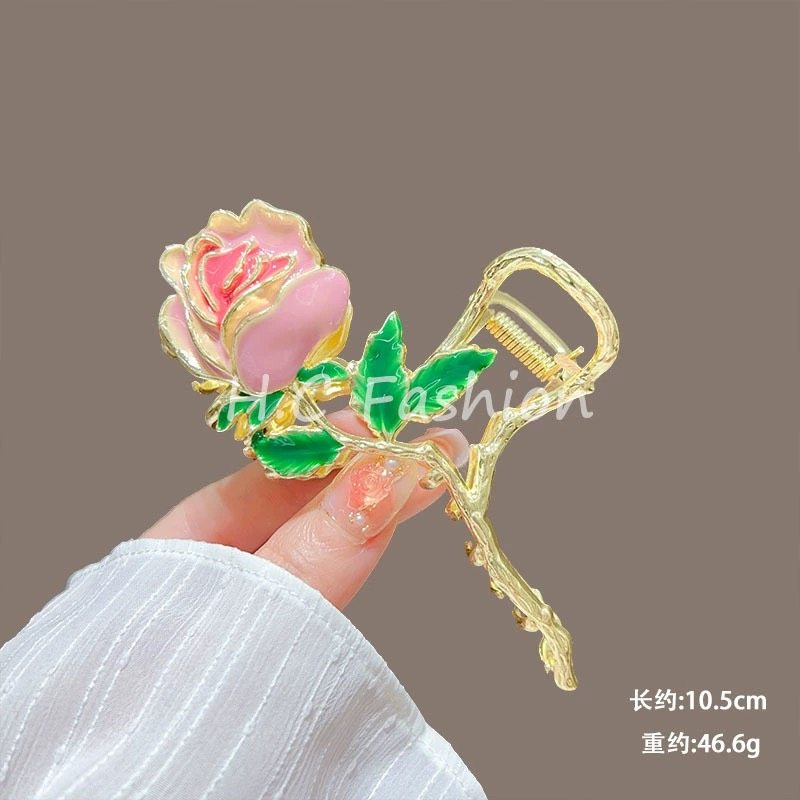 春季爆款手绘画油花朵发夹女甜美少女气质抓夹后脑勺鲨鱼夹子发抓