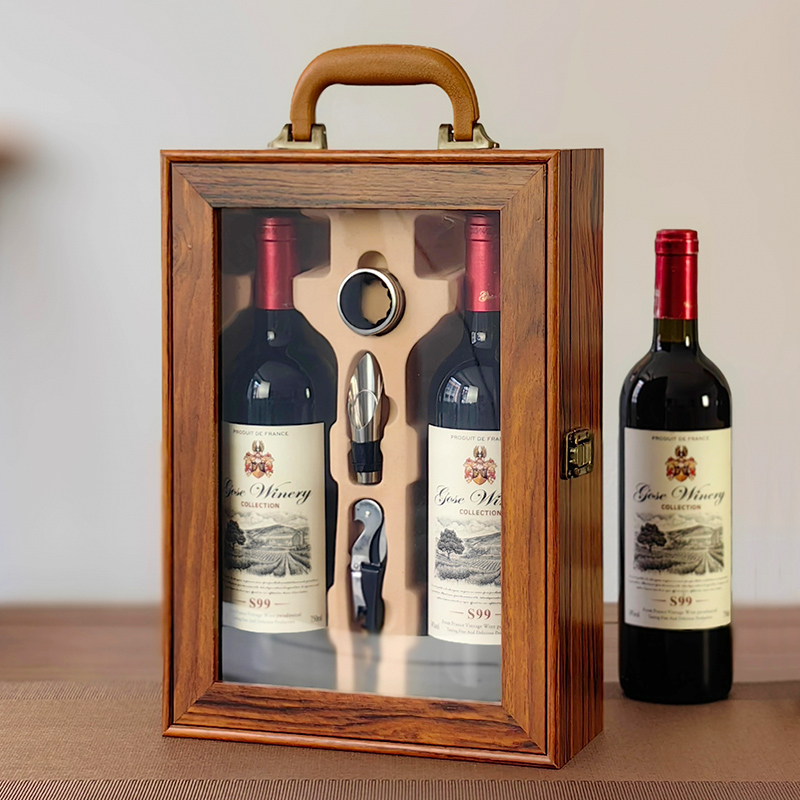 2024新款烤漆木盒红酒包装礼盒高档红酒盒定制葡萄酒箱单双支现货