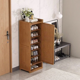 入户鞋柜家用门口楼道外单门小户型窄长40cm宽多层竹制加宽鞋架子