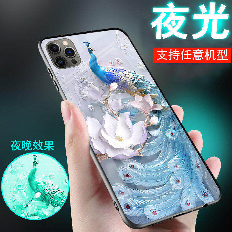 适用苹果x手机壳iPhonexs夜光xr玻璃XS MAX孔雀xsmax古风新品中国风情侣ins潮流网红男士女生款保护套高级感